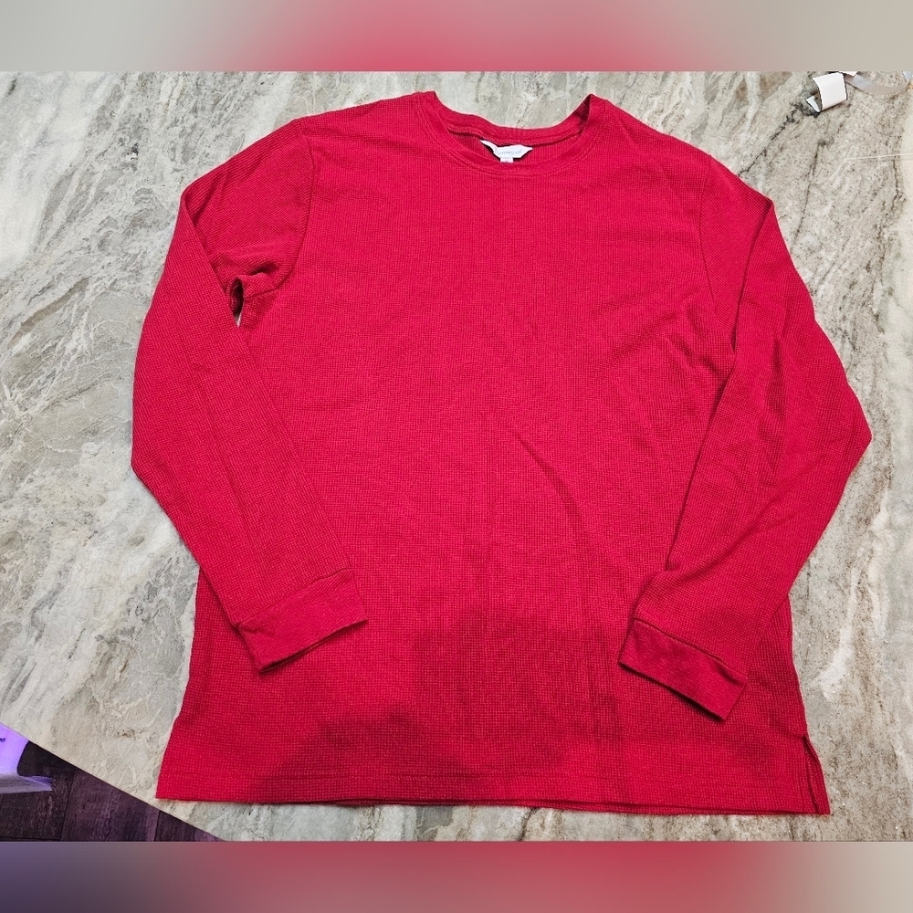 Pajamagram Men’s Red Waffle Knit Thermal Long Sleeve Top Size L